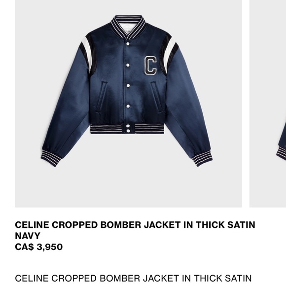 CELINE CROPPED BOMBER JACKET IN THICK SATIN NAVY - Picture 3 of 9